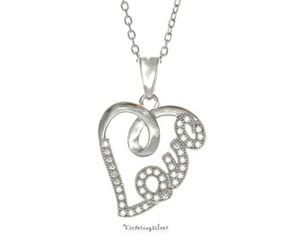 925 Sterling Heart Love Necklace,Love Necklace,Silver Love Necklace,Silver Heart Necklace