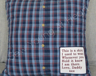 Memory Pillow, Shirt Memory Pillow, Keepsake Pillow, Button-Up, Polo,T-Shirt, Sweatshirt, COVER ONLY
