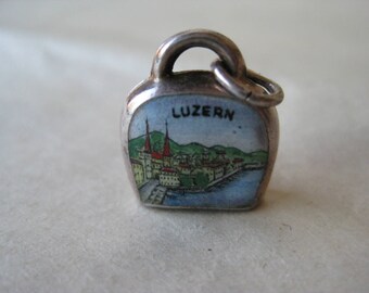 Luzern Enamel Bell 800 Silver Charm Vintage Travel