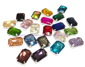 Sew On Rectangle Octagon Crystal 5pcs in silver setting 4x6mm | 6x8mm | 10x14mm | 13x18mm | 18x27mm