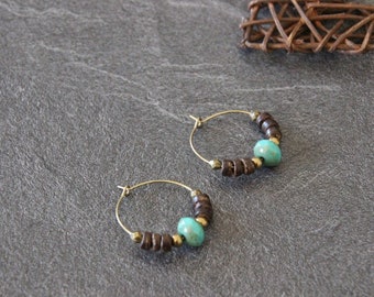 hoop earrings, turquoise earrings, ethnic, boho earrings, rustic earrings, Bohemian hoops, boho hoop earrings