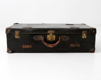 vintage black suitcase, stacking suitcase with leather handle