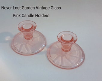 Pink Glass Candle Holders Vintage