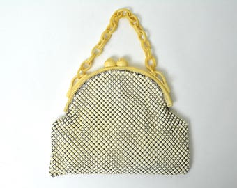 Vintage 1930s Metal Mesh Purse with Carved Celluloid 30s Alumesh Whiting and Davis