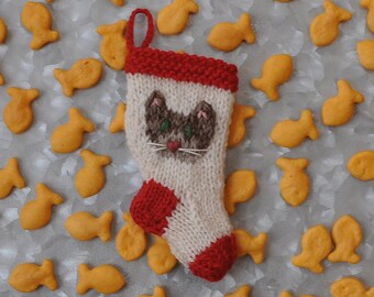 Brown Tabby Cat Christmas Stocking Ornament Hand Knit Ornament