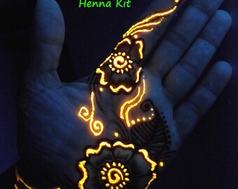 Glow in the Dark Henna Kit - Mehndi, bridal, gift for her, rave, teens, girlfriend,birthday, party,
