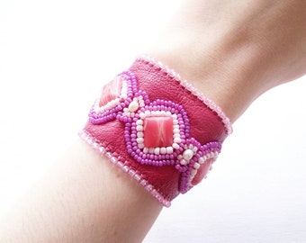 Leather bracelet pink,leather bracelet,leather wristband,woman leather bracelet