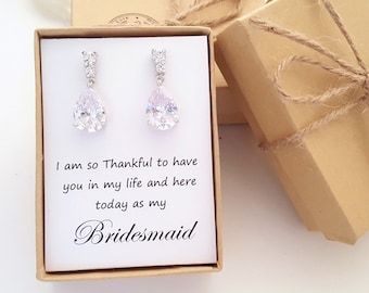 Teardrop bridesmaid , Bridal Earring, Cubic Zirconia Earrings with message gift box