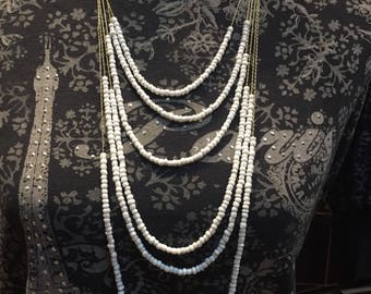 6 Strands - White Beaded Necklace