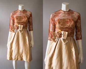 vintage 1950s dress / 50s lace party dress / extra small