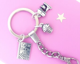 Baker's keyring, Cooks Keychain, Gift for Baker, Domestic Goddess Keyring, Cupcake Queen, Mother's Day Gift, Gift for Mom, Charm Keyring
