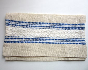 Scandinavian Handkerchief or Silverware Case Natural Linen Blue White Ecru