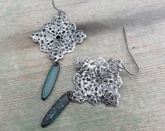 Filigree and Patina Earrings/Boho/Edwardian