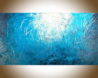 Abstract painting original artwork Abstract landscape painting on canvas wall art wall decor wall hanging blue turquoise by qiqigallery