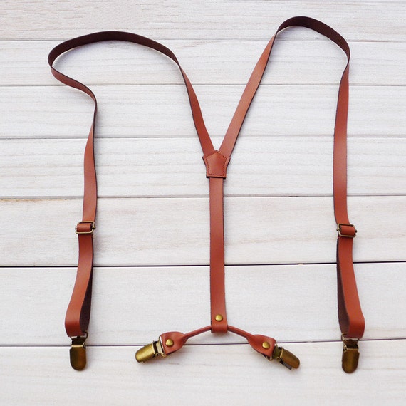 Wedding Suspender.Brown Leather Suspenders.2 cm width.Mens