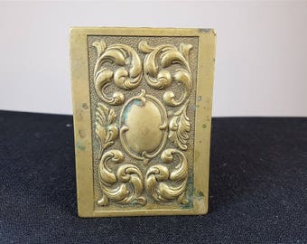 Antique Art Nouveau Matchbox Holder Brass Match Box Case Cover Late 1800's - Early 1900's Original
