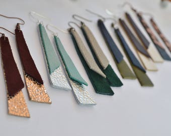 Geometric Leather Earrings - Simple Design - Dangle Earrings - Genuine Leather - Leather Jewelry - Nickel Free