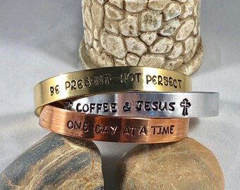 Handstamped Custom metal cuff bracelet