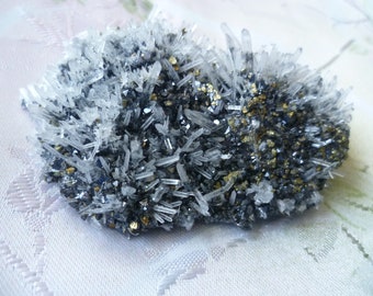 Chalcopyrite on Quartz cluster, A wonderful quartz with chalcopyrite crystals from Bulgaria.