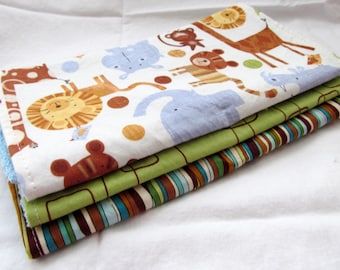 Baby Boy Burp Cloth Gift Set - Jungle Junction - Set of 3 Designer Burp Pads