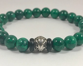 Men's Green Gemstone w/ Silver Accent Bead Bracelet