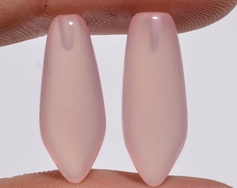 1 Pair Pink Chalcedony Smooth Fancy Shape Long Elogated Half Drilled Stone for Earrings Natural Gemstone-Size : 8mm x 20mm