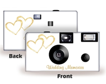 5 Cameras Gold Hearts Wedding Disposable Camera-FUJI color film, w/flash-can be personalized-wedding camera, Anniversary, (F50349-5PK)