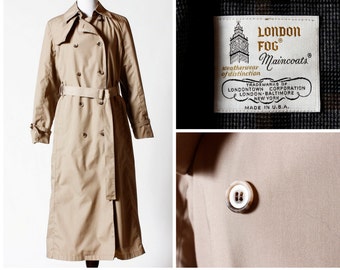 Vintage Women's London Fog Trench Coat - 80's Retro Size 8 Medium M Made in USA