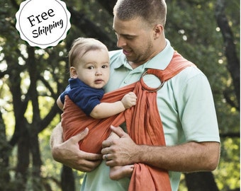 Bibetts Pure Linen Ring Sling Baby Carrier 'Adobe Orange' - CPSIA compliant - Infant, Toddler and Baby Carrier