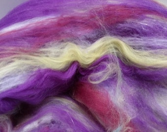 Art Batt - Textured Art Batt "Razzle Dazzle" 2.9 oz - Carded for Spinning, Felting - Purple, Yellow, White - Merino, Locks, Silk, Angora