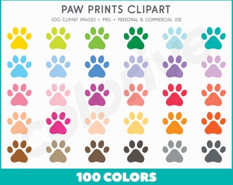 Paw Print clipart 100 rainbow colors fun paw prints pet puppy cute pets animal print png illustration planner stickers clip art set