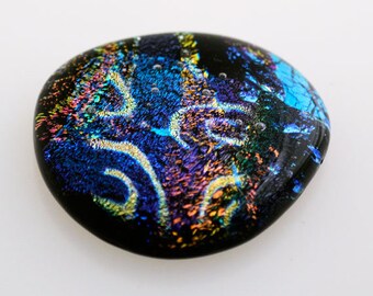 Dichroic Cabochon, Jewelry Cab, Large Cab, 35 mm x 38 mm, Fused Glass Cabochon, Wrapping Cabochon, Mosaic Tile