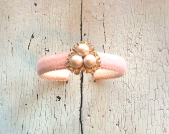Narrow Adjustable Cuff with Pearl and Rhinestone Nest