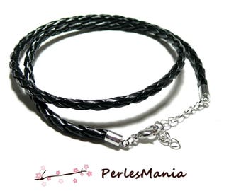 2 necklaces braided faux leather Black 4mm for jewelry making