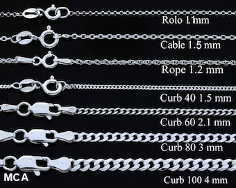 Sterling silver chain Necklace, Mens chain, Curb/cuban, Rope, Cable, Rolo chain,Choose Silver chain for Mens, kids chain, Silver Women chain