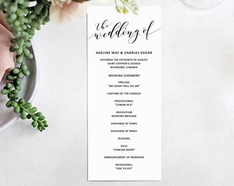 Printable Wedding Program | Wedding Program Template | Digital Download for Word | Customizable | Printable Wedding Invitation Suite