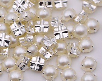 100pcs 6 7 8mm White Pearl Beads Sewing Rhinestone Beads Applique Sew On Crystals Stones Flatback Half Round Pearls for Clothes Crafts