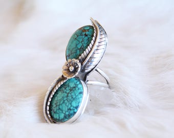 Double Hubei Turquoise Ring Size 8.25