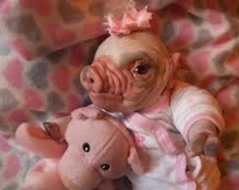 Custom made to order reborn baby Piglets art doll ooak unique piggy animal closed mouth