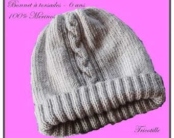 Twisted 100% hand knit Merino Beanie