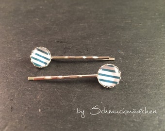 Hair clips silver stripe blue