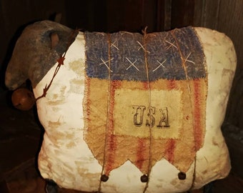 Extreme Primitive Folk art USA sheep Sheep doll Primitive doll Patriotic Americana