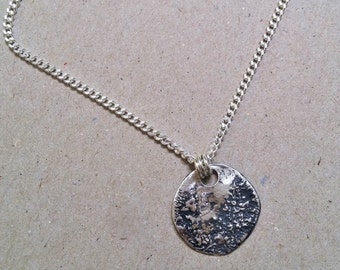 Moon Charm Necklace, Oxidized Silver Disc Necklace, Circle 925 Silver Necklace, Layering Disc Necklace, Minimalist Textured Dainty Necklace