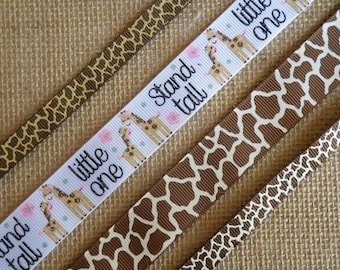 3/8 and 7/8 Giraffe print, Giraffe ribbon, Ribbon by the Yard