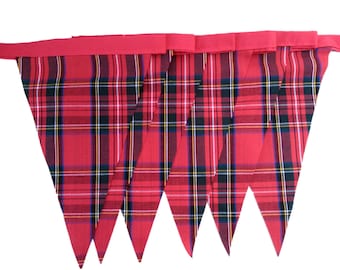 Red Royal Stewart Tartan Single Sided Bunting Available in Various Lengths