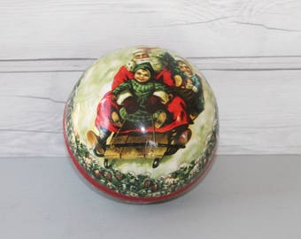 Vintage Large Paper Mache Christmas Candy Holder - Germany, Vintage Paper Mache Candy Container Ball