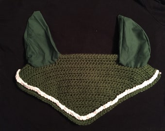 Handmade Equine Horse Fly Bonnet - Green and White