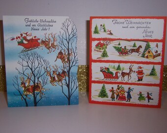Vintage 1950's German Christmas Card, Unused Cards, Santa,Winter Scene , Frohe Weihnachten