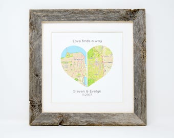 Long Distance Relationship- Gift for boyfriend, Gift for Girlfriend, Love Finds a Way, Long Distance Love, Personalized Map Print, Heart ,TP