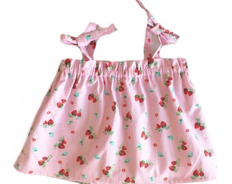Strawberry tie shoulder baby girl top